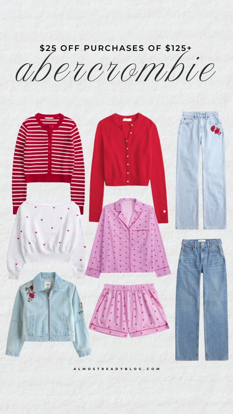 The Valentine collection at A&F is too cute 😍 $25 off purchases of $125. Linking everything here - I bought red cardigan in a size Small ❤️

Valentine's Day sweater, casual Valentine's Day outfit, Valentine's Day pajama set, Valentine's Day gifts.

#LTKValentine #LTKSaleAlert