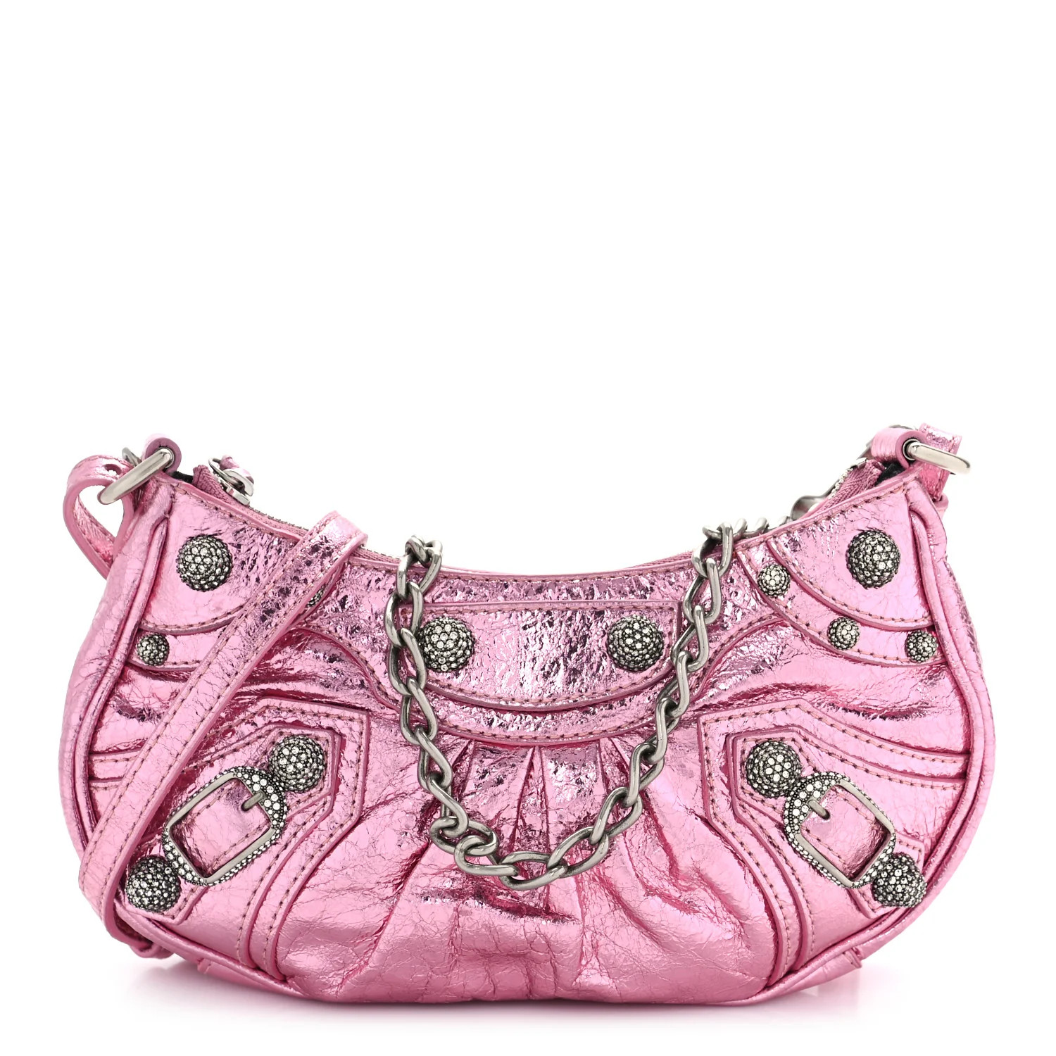 BALENCIAGA Metallic Agneau Crystal Le Cagole Mini Purse With Chain Pink | FASHIONPHILE (US)