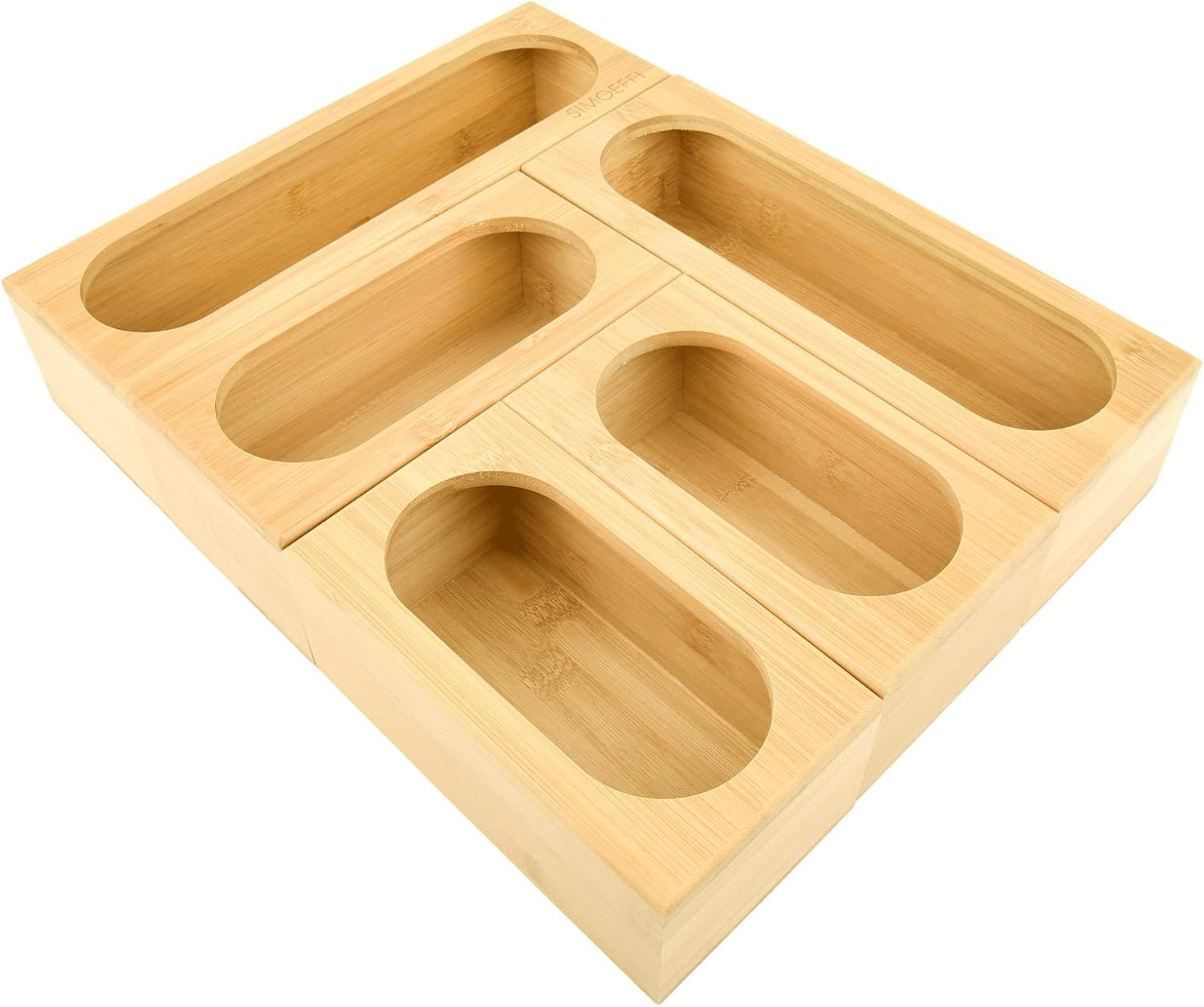 Set of 5 Bamboo Ziplock Bag Storage Organizer for Kitchen Drawer Organization,Food Storage Bag Holde | Amazon (US)