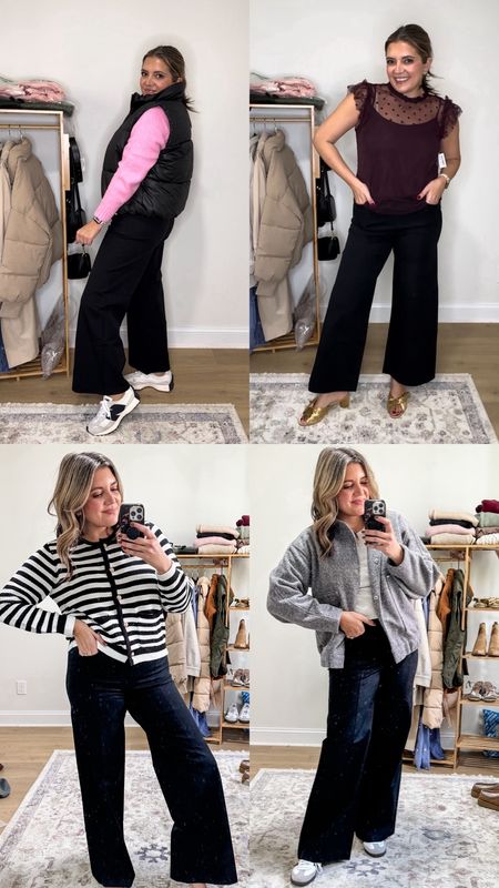 Four ways to wear wide leg pants from old navy!! 50% off! Dress pants to casual pants! So versatile and an elastic waist!! Fit tts. In a medium regular in top two images, medium long in bottom two. 

#LTKfindsunder100 #LTKCyberWeek #LTKsalealert