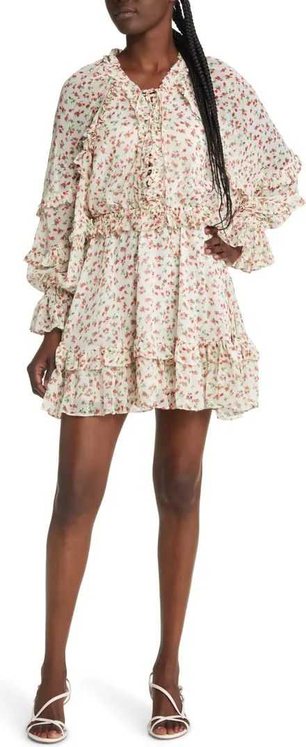 Floral Ruffle Lace-Up Long Sleeve DressTOPSHOP | Nordstrom