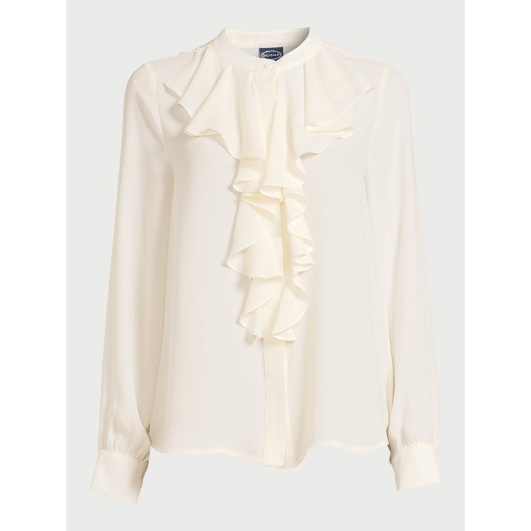 Scoop Women’s Ruffle Button Down Shirt, Sizes XS-XXL - Walmart.com | Walmart (US)