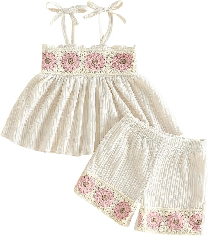 Toddler Girl Outfit Strawberry Sleeveless Smocked Tank Tops and Ruffle Shorts Sets Girls Summer C... | Amazon (US)