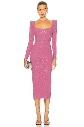 Alex Perry Tiernan Scoop Long Sleeve Dress in Rose | FWRD | FWRD 