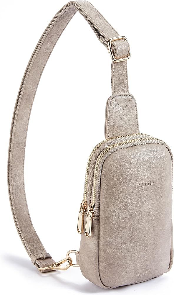Telena Small Sling Bag for Women Leather Crossbody Fanny Packs Chest Bag for Women Cloud Grey | Amazon (US)