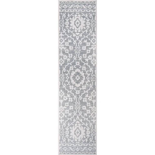 My Texas House Amelia Reversible Indoor/ Outdoor Area Rug, Natural Blue, 2' x 8' Runner | Walmart (US)