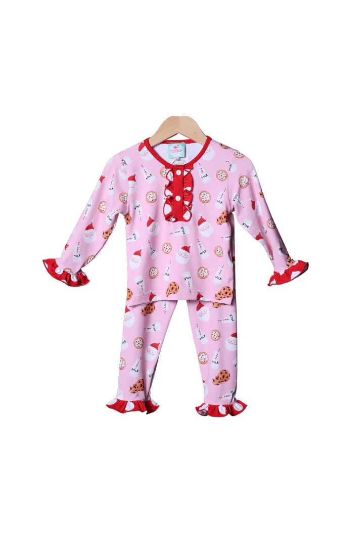 Pink and Red Santa Cookies and Milk Pajamas | The Smocked Flamingo
