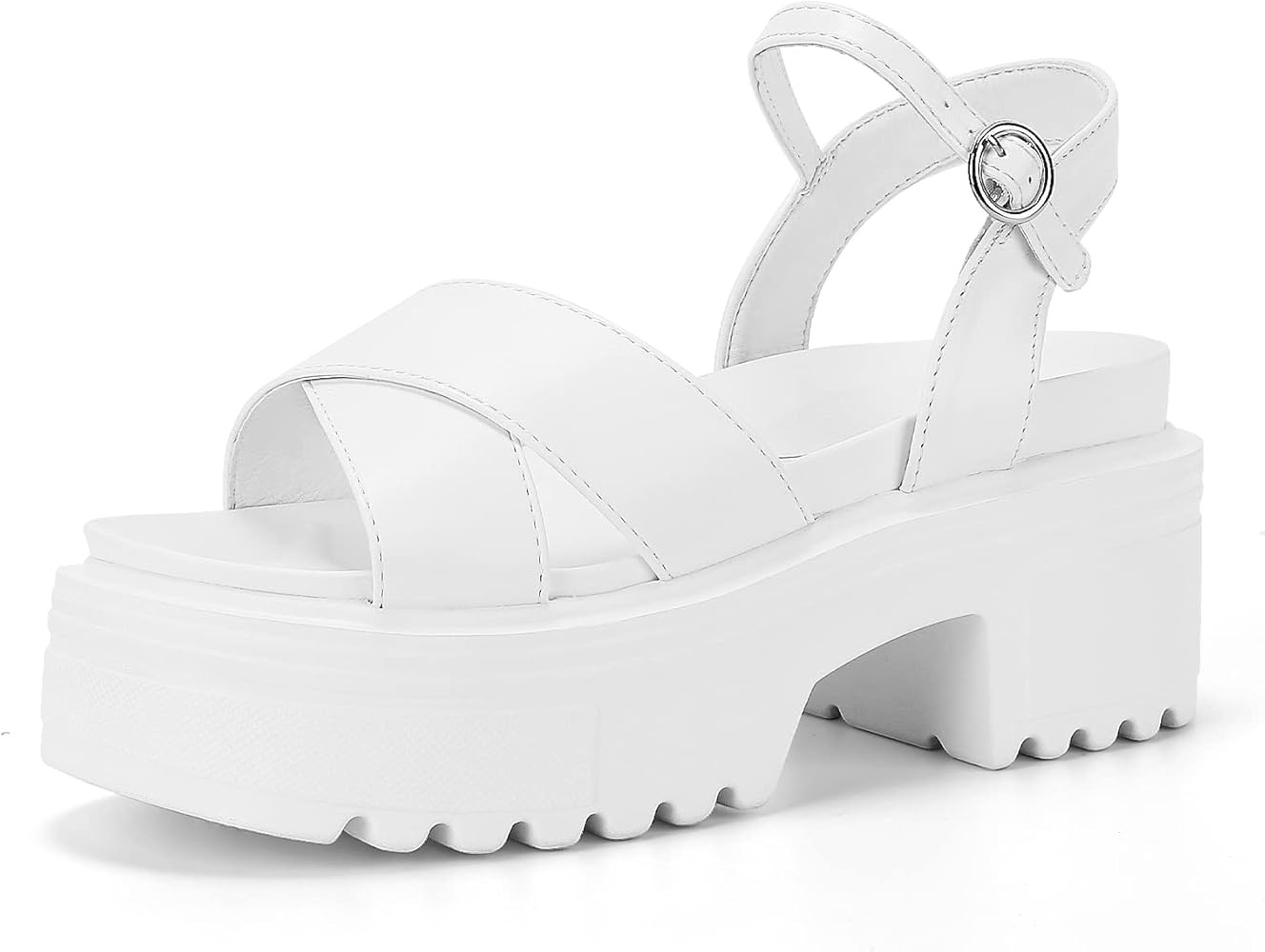 Meiiei Women's Chunky Platform Sandals,Lug Sole Chunky Heels Block Open Toe Summer Sandals with A... | Amazon (US)