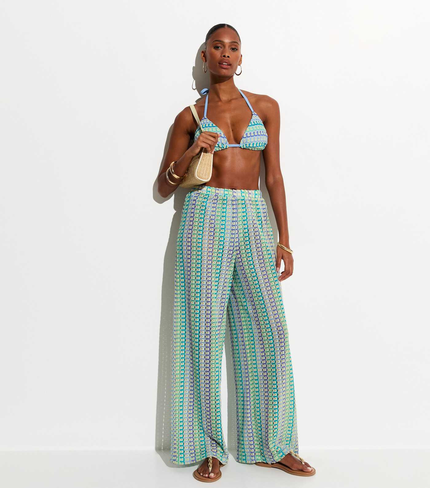 Blue Crochet Beach Wide Leg Trouser | New Look | New Look (UK)