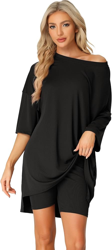 Womens Sleepwear Lounge Sets Oversized T-Shirt with Biker Bodycon Shorts Workout Sweatsuits Outfi... | Amazon (US)