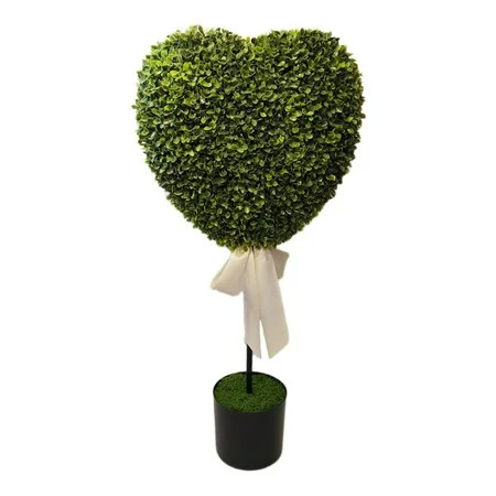 Boxwood Heart With Bow Topiary, Valentines Day Decorations Green And White, 32",Realistic Faux Potted Shrub For Indoor/Outdoor, Front Porch, Office Decor , not include the soil,1PCS | Walmart (US)
