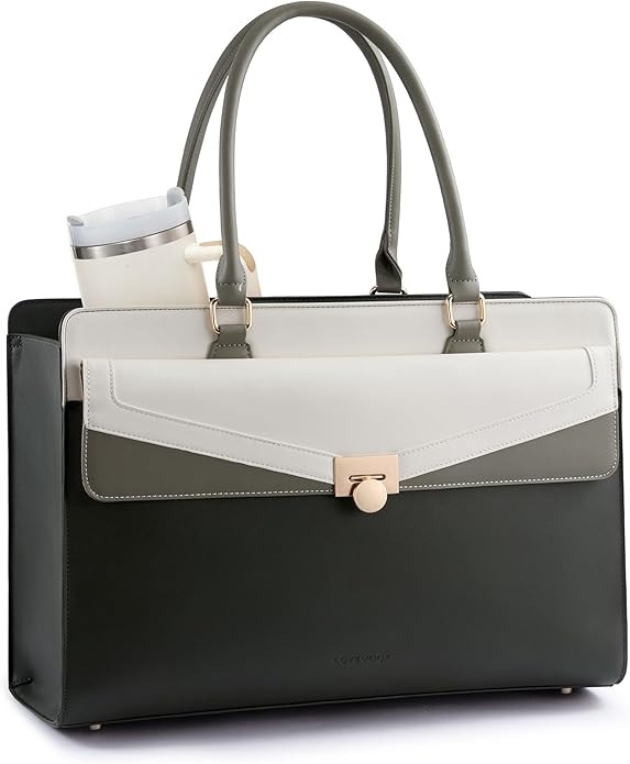 LOVEVOOK Laptop Tote Bag for Women - PU Leather Vintage Work Tote Bag,Waterproof Business Teacher... | Amazon (US)
