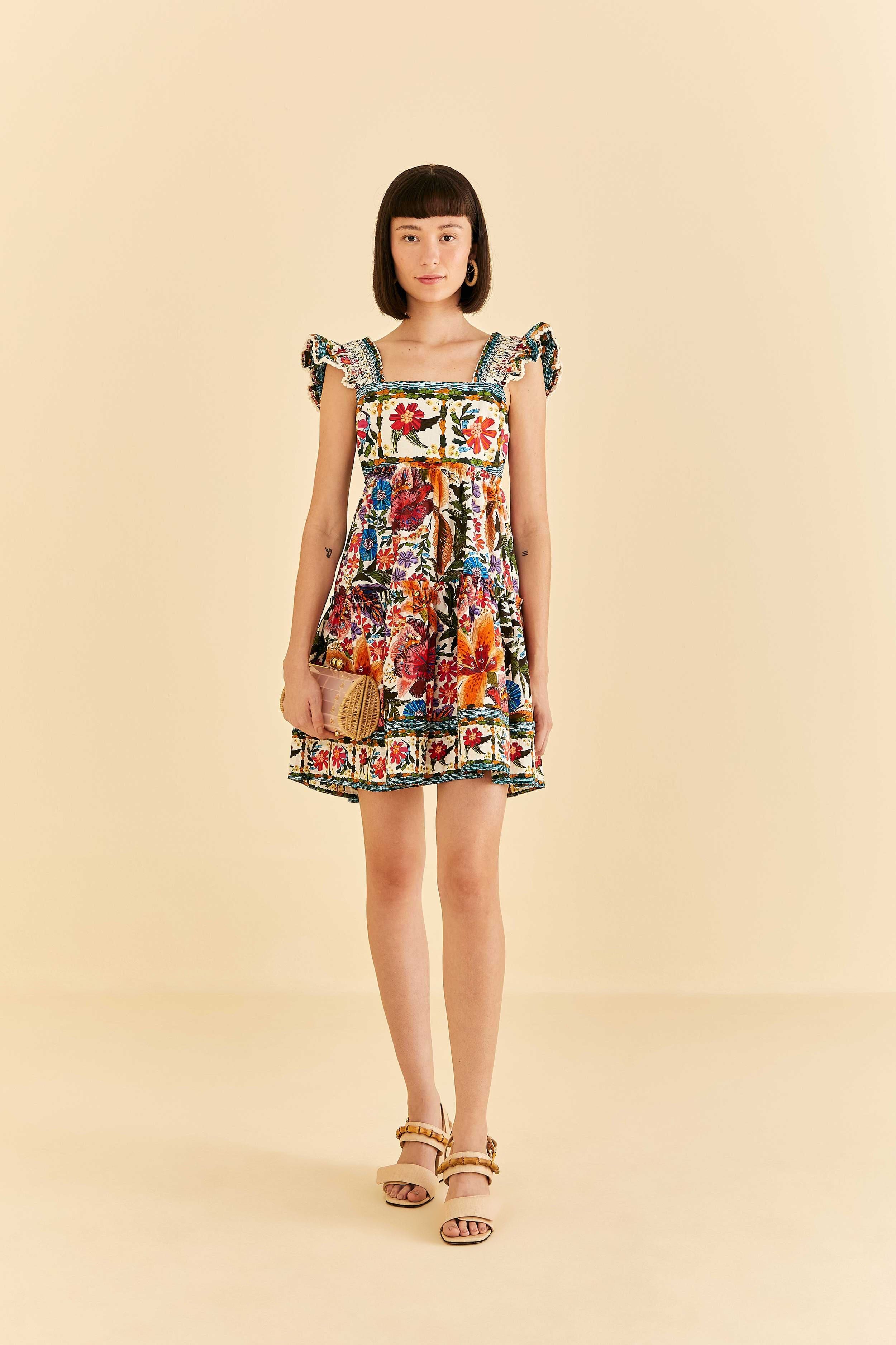 Off-White Tropical Yard Sleeveless Mini Dress | FarmRio