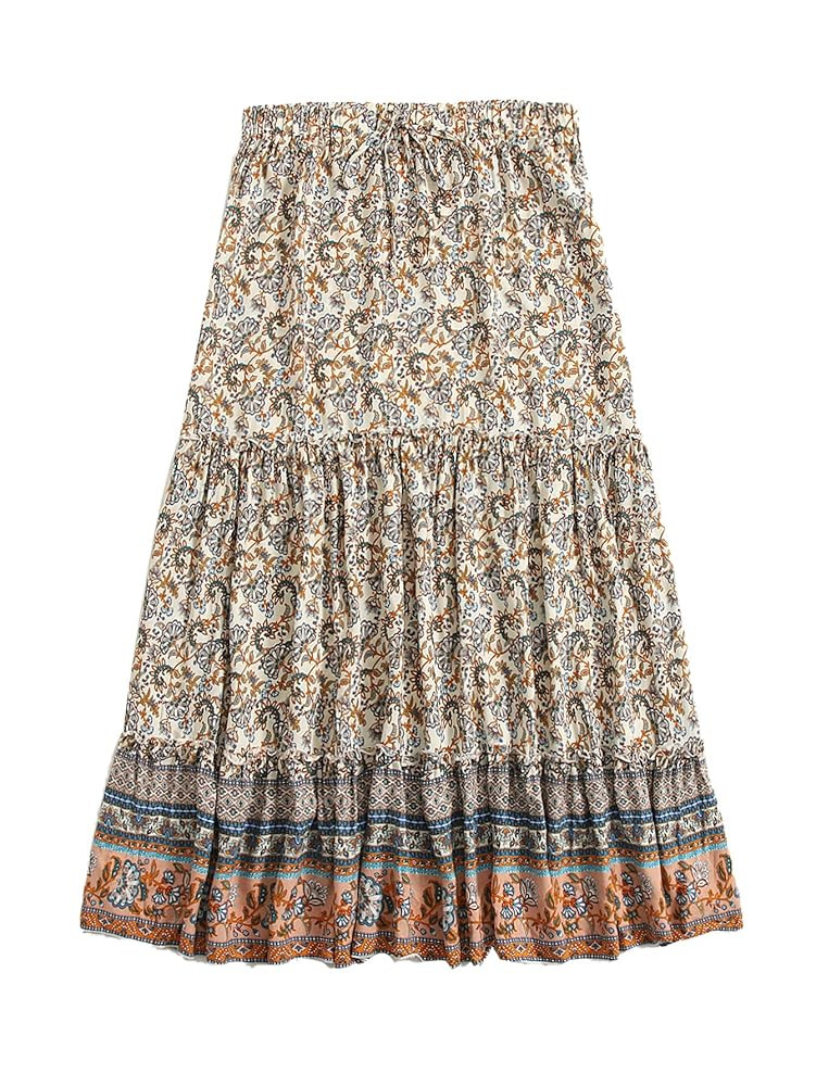 Milumia Women Boho Vintage Floral Print Long Skirt Summer Tiered Maxi Skirt | Amazon (US)