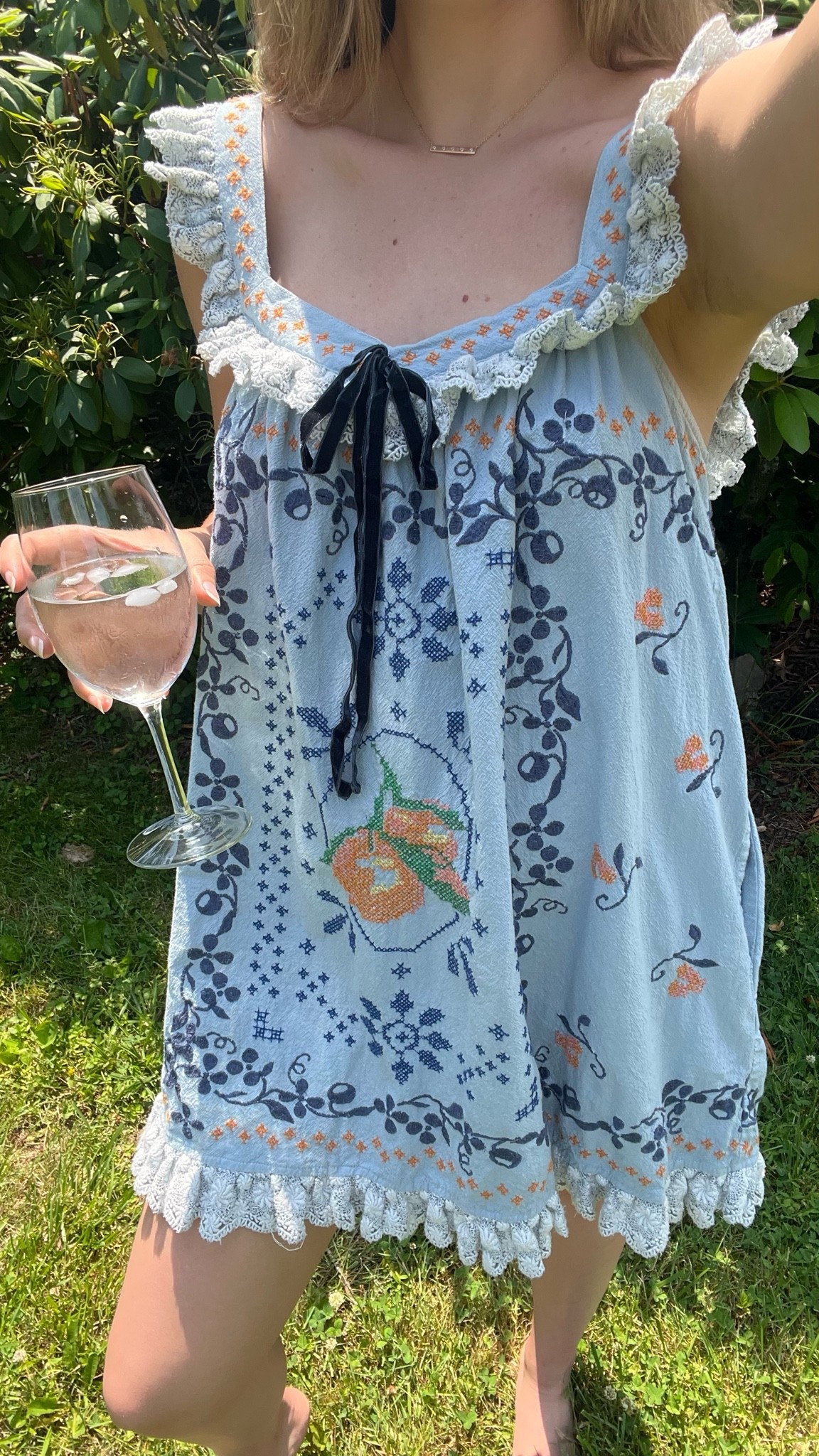 6/16/26 🧵🪡 been loving this vintage-inspired free people lace trim mini dress with embroidered fruit and floral details! Free People Bali Main Squeeze dress, unavailable online new but linking similar secondhand! Perfect for the summer heat!

#LTKootd #LTKgrwm #LTKSeasonal
