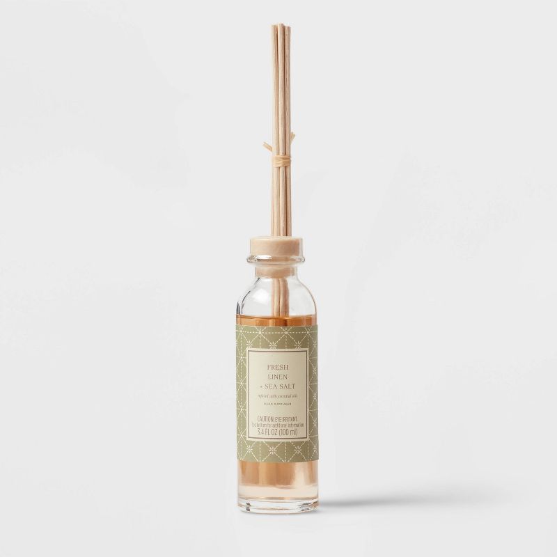 100ml Reed Diffuser with Cork Lid Fresh Linen & Sea Salt Green - Threshold™ | Target