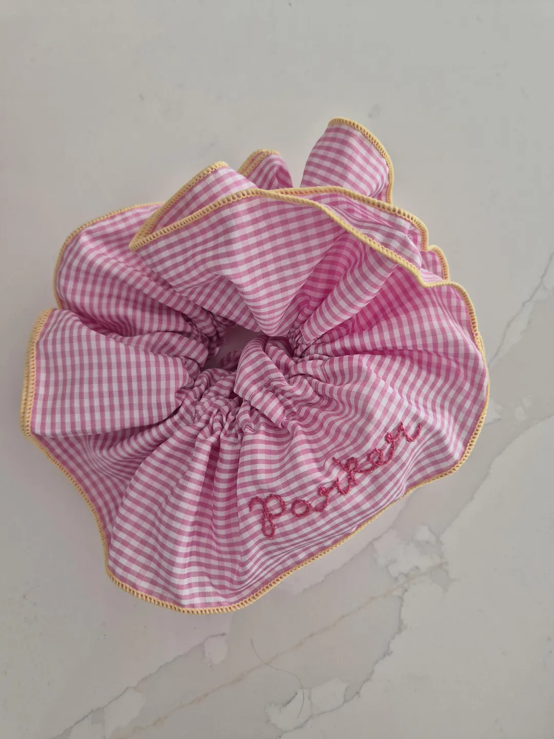 Personalised Gingham Hand Embroidered Oversized Scrunchie - Etsy | Etsy (US)