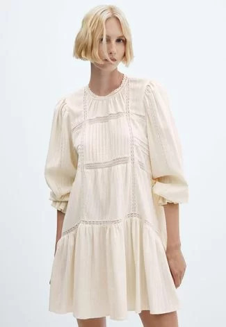 Vestido Mango Curto Mangas Bufantes Off-White | Dafiti (BR)