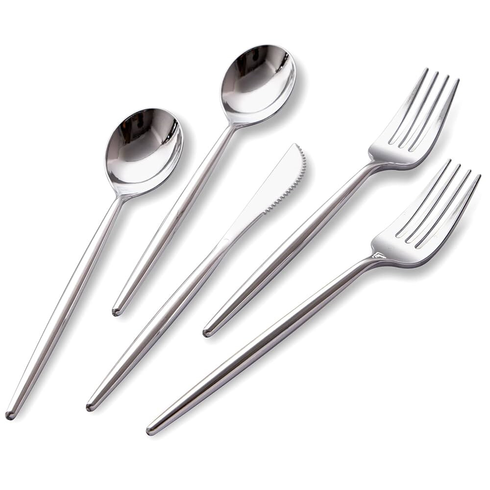 SUT 150Pcs Silver Plastic Silverware, Silver Disposable Cutlery, Heavy Duty Disposable Silverware... | Amazon (US)