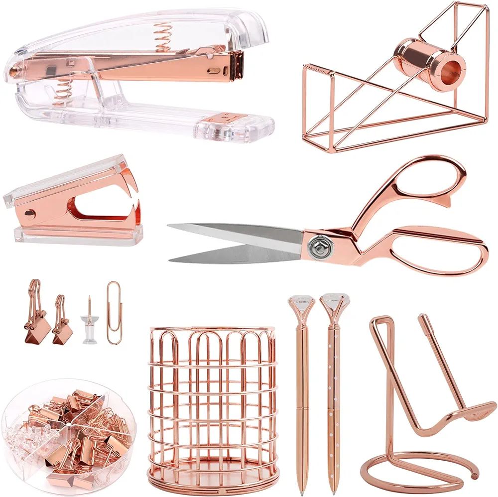 Rose Gold Office Supplies and Accessories,Desk Supplies Office Set , Stapler and Tape Dispenser S... | Amazon (US)