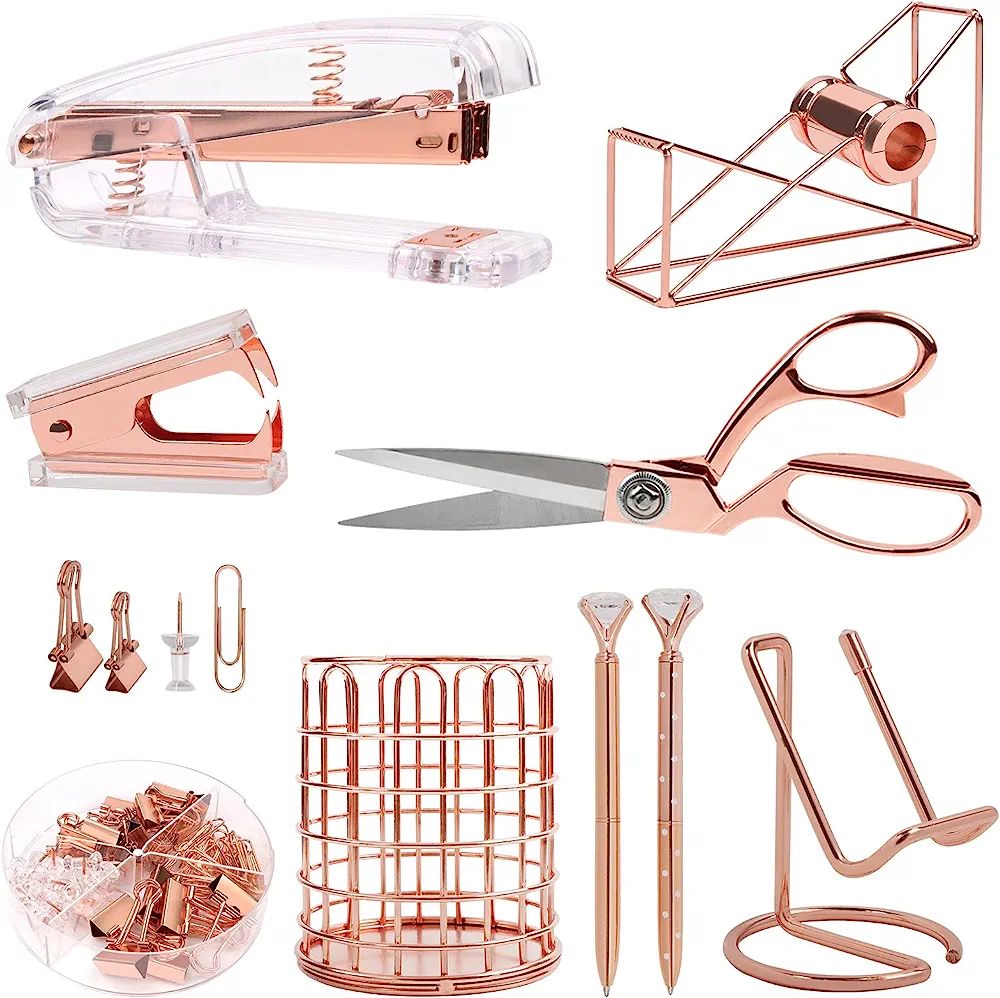 Rose Gold Office Supplies and Accessories,Desk Supplies Office Set , Stapler and Tape Dispenser S... | Amazon (US)