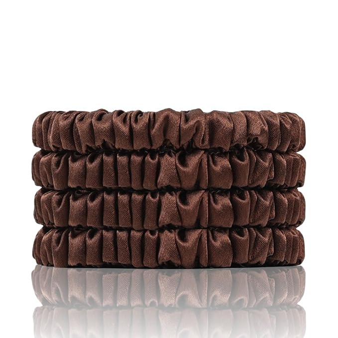 100% Mulberry Silk Scrunchies, 4 PCS, 22 Momme, Brown - Protecting Hair from Damage, for Hair Sle... | Amazon (US)