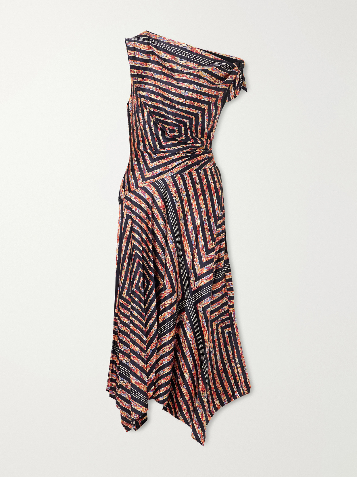 STAUD - Portia Ruched Printed Silk-blend Midi Dress - Multi | NET-A-PORTER (US)