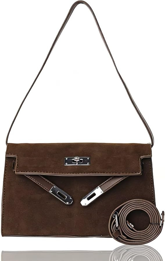 Suede Shoulder Bag, Crossbody Style with Flap and Buckle Closure | Amazon (US)