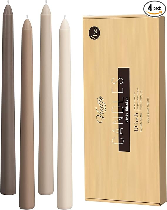 Viyffo Taper Candles 10 Inch Brown 4 Pack Unscented, Dripless, Smokeless Long Tall Tapered Candle... | Amazon (US)