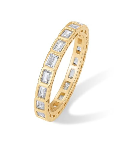 PAVOI 14K Yellow Gold Plated Emerald Cut Eternity Band Rings for Women - Emerald Cut Wedding Band for Brides - Stackable Cubic Zirconia Eternity Ring - Promise Jewelry Gifts - Size 6 | Amazon (US)