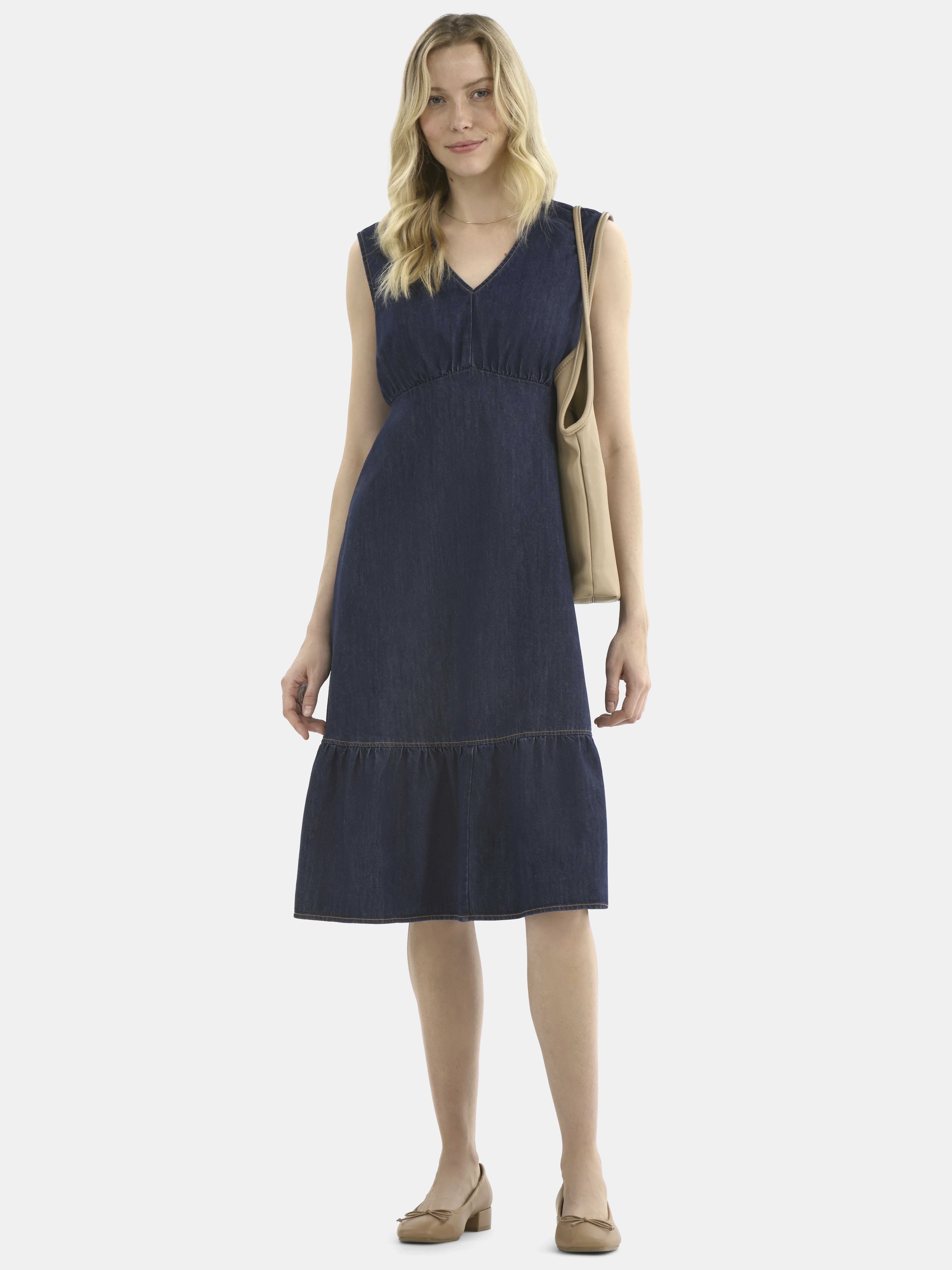 Time and Tru Women's Sleeveless Denim Dress with Ruffle Hem, XS-XXXL | Walmart (US)