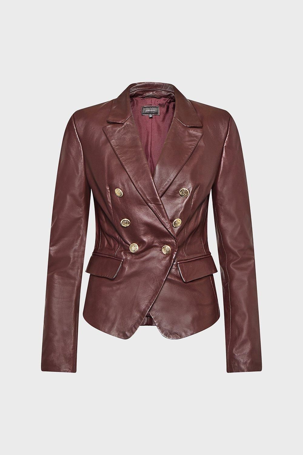 Leather Button Blazer | Karen Millen US