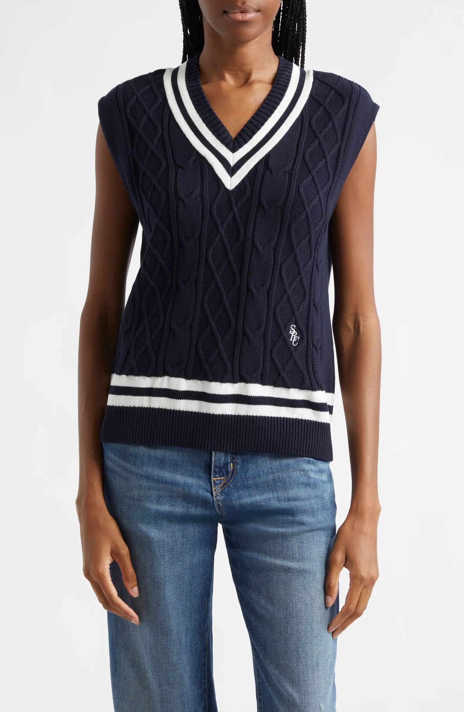 Sporty & Rich Cotton Cable Sweater Vest | Nordstrom | Nordstrom