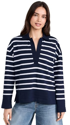 Madewell Women's Rugby Polo Tee, Engineered Stripe True Midnigh, M | Amazon (US)