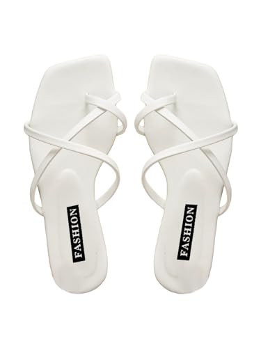GORGLITTER Women's Cute Strappy Sandals Flat Sandals Toe Ring Summer Slide Sandal Slip on Flip Flops White CN41 | Amazon (US)