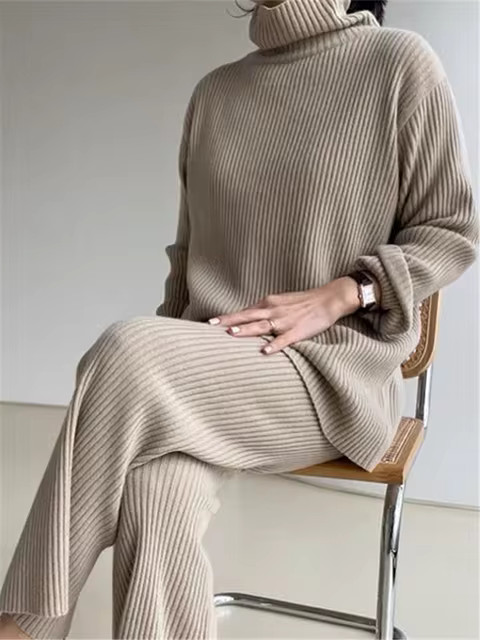 REALEFT 2022 New Autumn Winter 2 Pieces Women Sets Knitted Tracksuit Turtleneck Sweater and Wide ... | AliExpress (US)