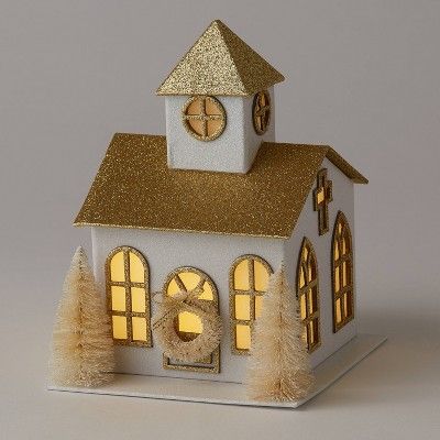 8&#34; Battery Operated Decorative Paper House White/Gold - Wondershop&#8482; | Target