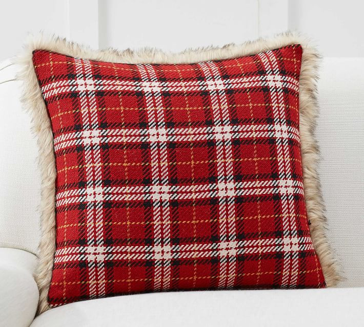 Nottingham Plaid Faux Fur Back Pillow Covers | Pottery Barn (US)