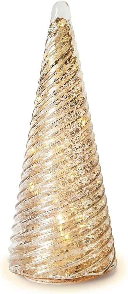 Glasburg Lighted Mercury Glass Christmas Tree Figurine with Timer Battery Operated for Tabletop M... | Amazon (US)