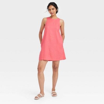 Women's Linen Mini Shift Dress - A New Day™ Pink S | Target