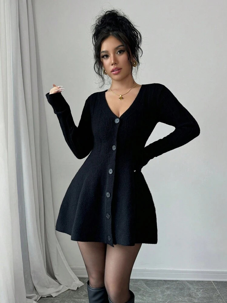 Elenzga 1 pieza Chaqueta de punto casual de diario para mujer de unicolor con cintura entallada y... | SHEIN