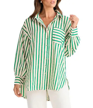 Ezra Coordinating Collared Long Sleeve Button Front Blouse | Dillard's