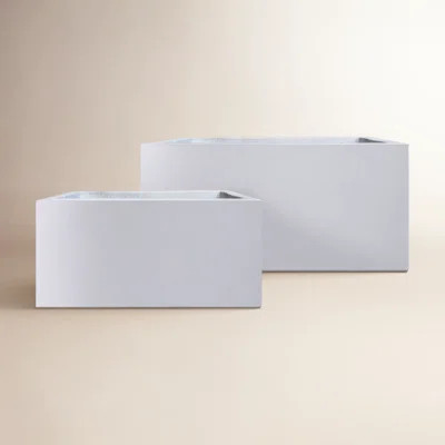 Tali 2 Piece Long Rectangular Lightweight Pure White Concrete Metal Indoor Outdoor Planter Pots, w/ Drainage Hole Set | Wayfair North America