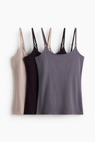 H & M - MAMA 3-Pack Nursing Camisole Tops - Dark Dusty Purple/Light Beige | H&M (US + CA)