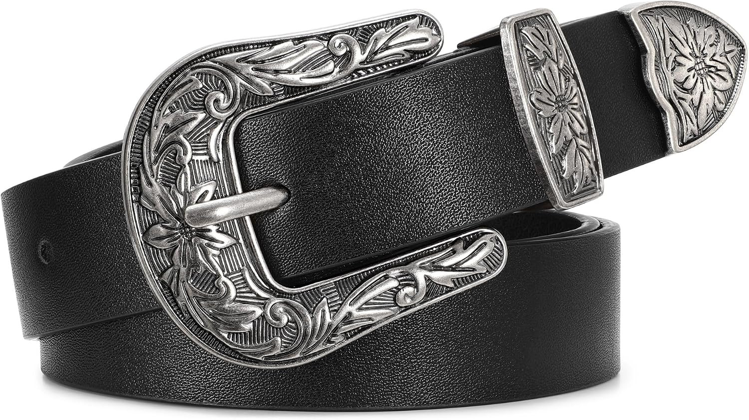 WERFORU Western Belt For Women,Cowgirl Cowboy Belt For Jeans Pants With Silver Vintage Western Buckle | Amazon (US)