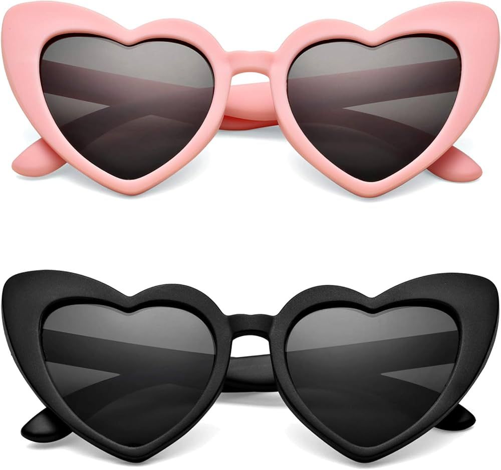 COASION 2 Pack Kids Polarized Heart Sunglasses Bendable Flexible Sunglasses Shades for Toddler Gi... | Amazon (US)