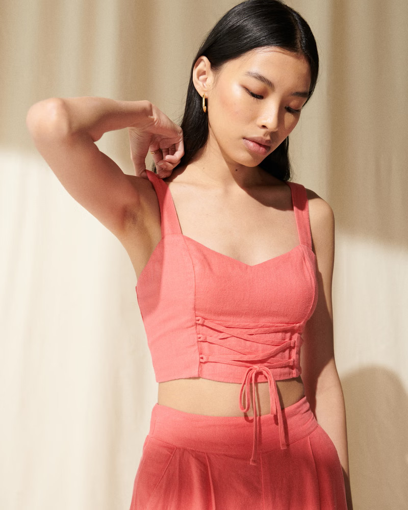 Lace-Up Linen-Blend Set Top | Abercrombie & Fitch (US)