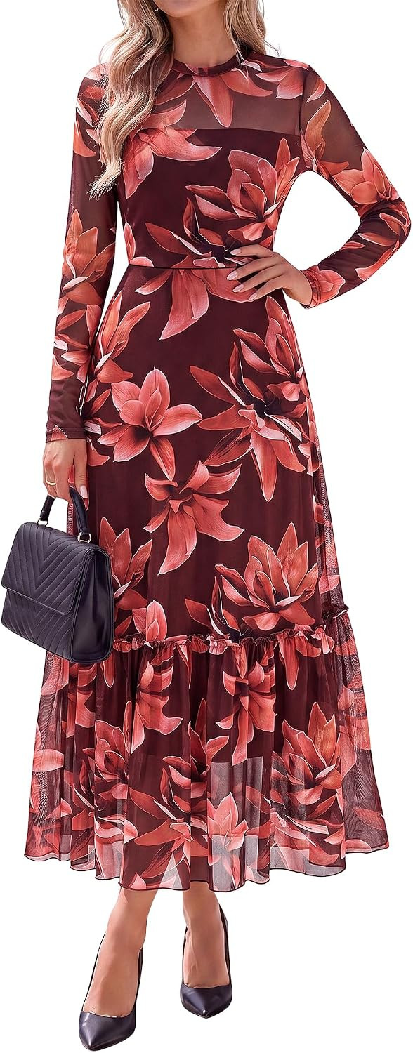 BTFBM Boho Mesh Long Sleeve Dress for Women | Amazon (US)