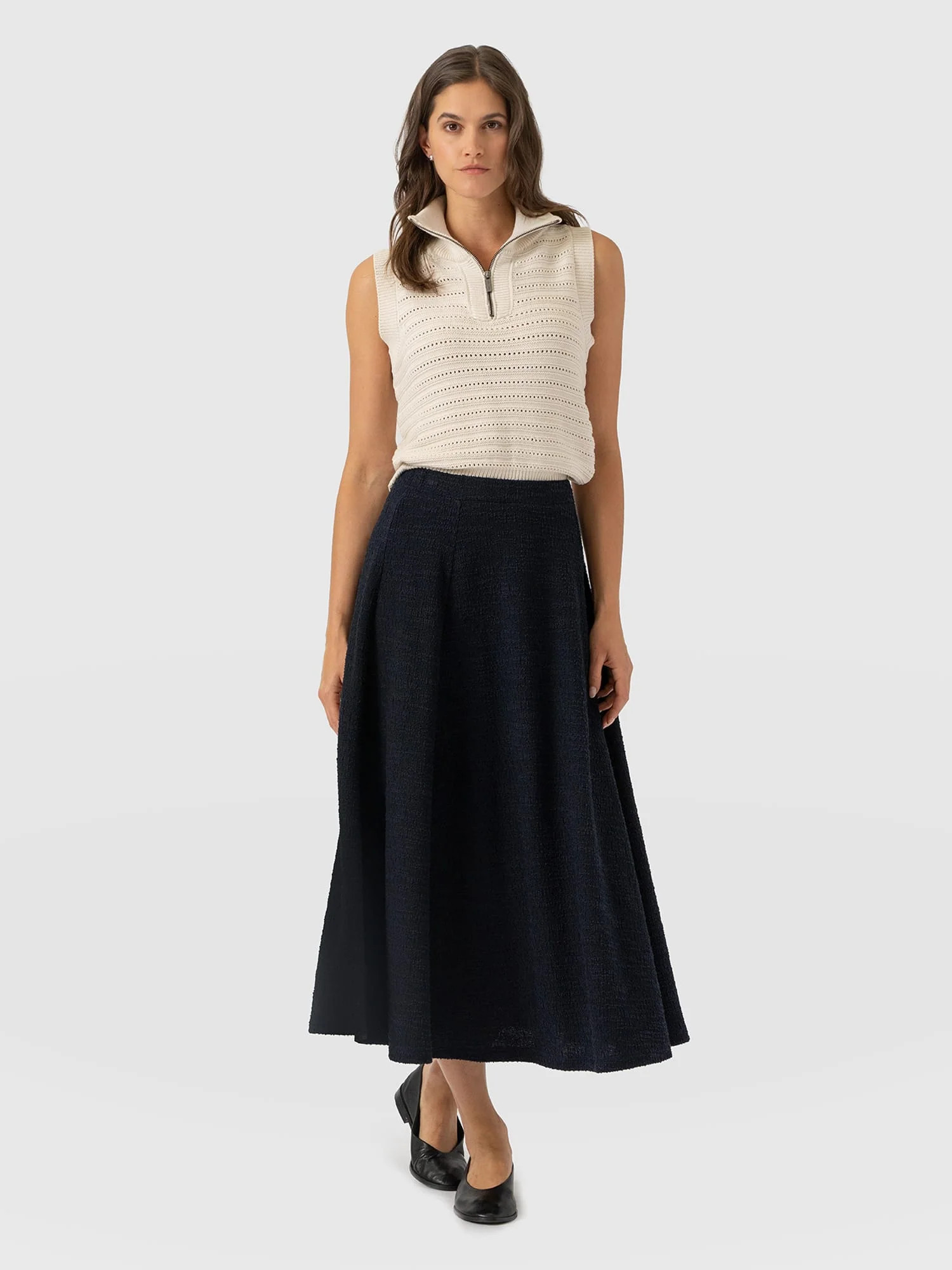 Neve Fit & Flare Skirt - Navy Boucle | Saint + Sofia UK