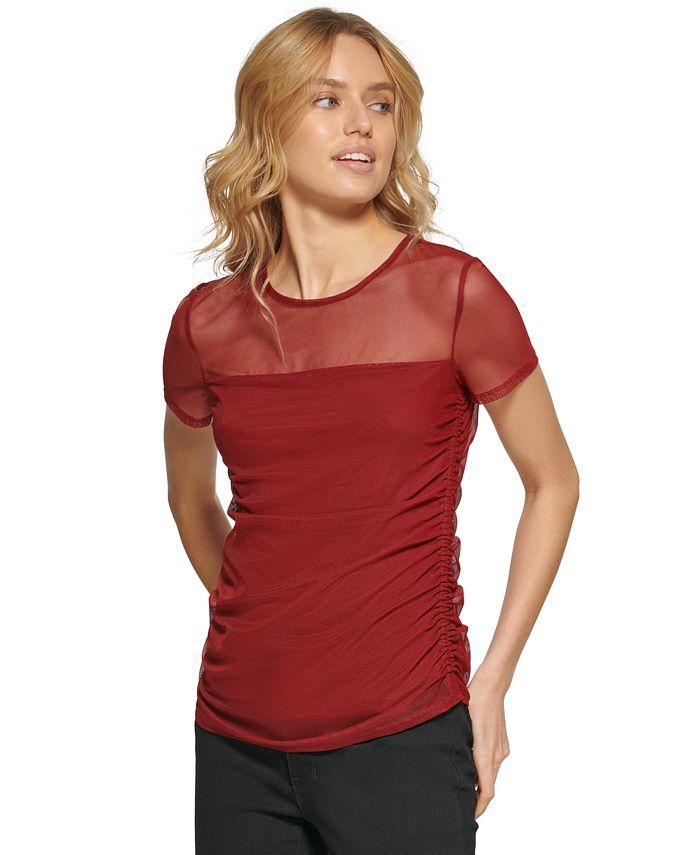 DKNY Women's Short-Sleeve Mesh Top & Reviews - Tops - Women - Macy's | Macys (US)